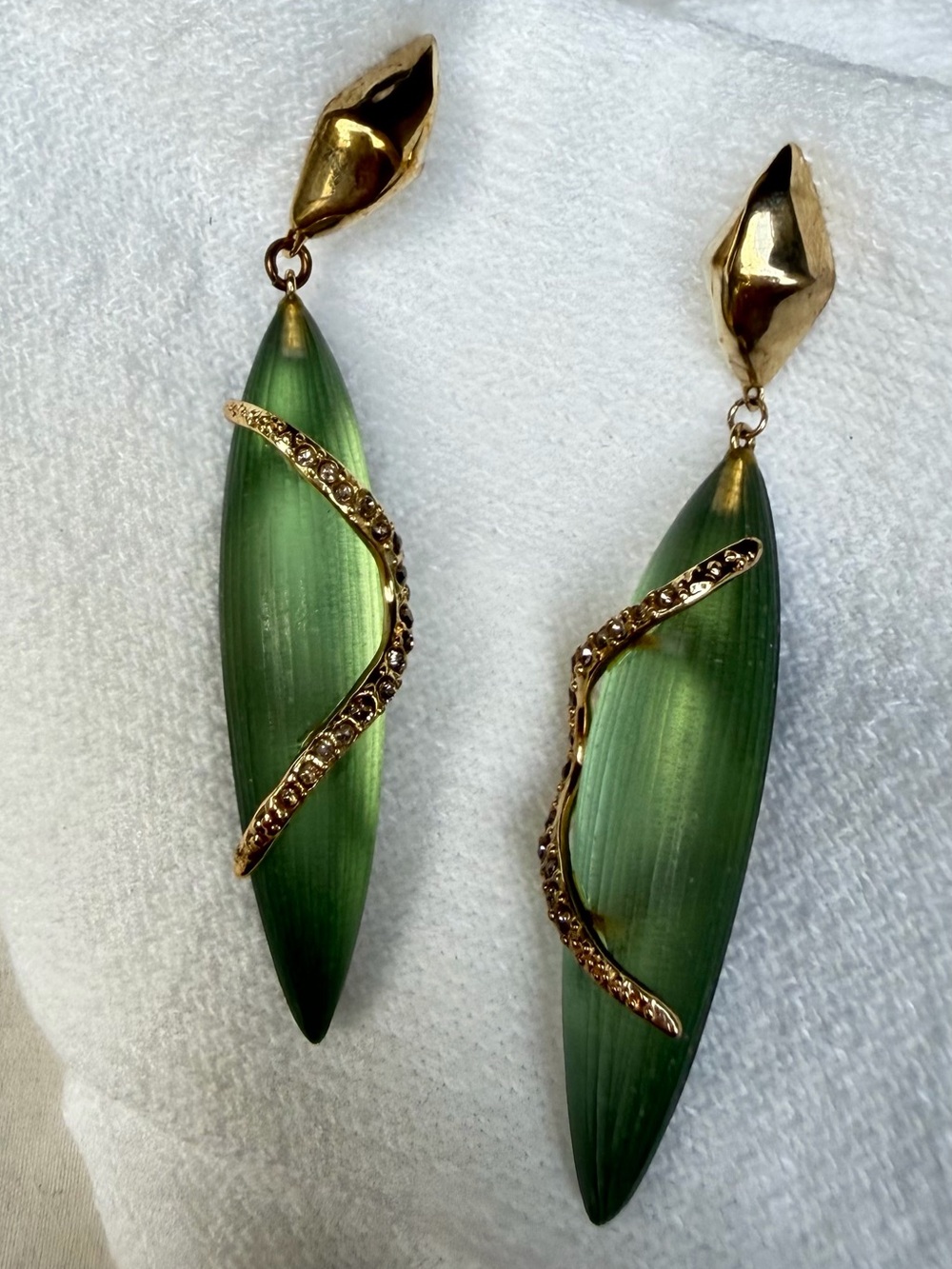Alexis Bittar Green Lucite Crystal Accent Statement Drop Earrings
